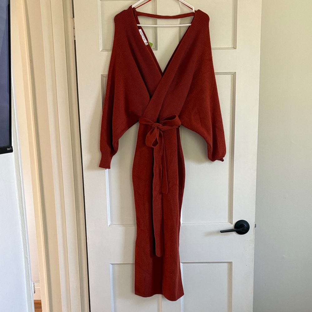 Petal and Pup Wrap Knit Midi Dress with Tie Waist